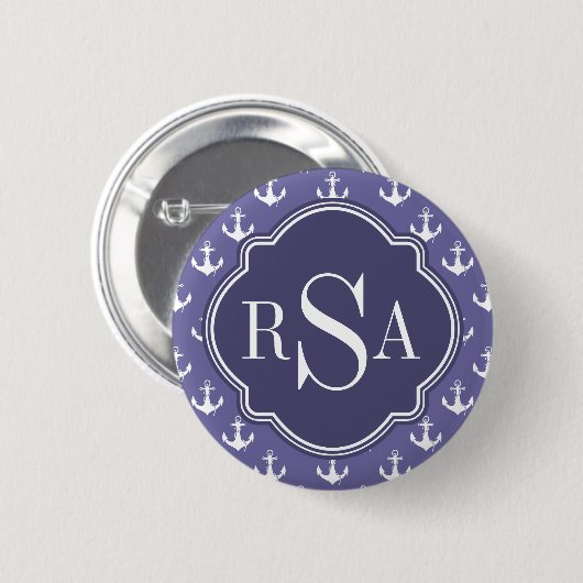 Trendy Nautical Mit Monogramm Lila Anchor Muster Button (Vorne & Hinten)