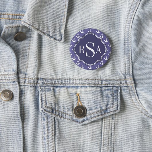 Trendy Nautical Mit Monogramm Lila Anchor Muster Button (Beispiel)