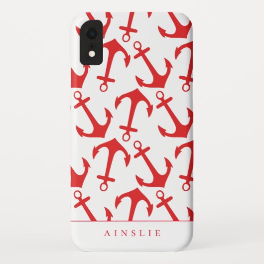 Trendy Nautical Red Anchor Pattern Case-Mate iPhone Hülle (Rückseite)