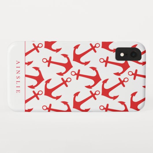 Trendy Nautical Red Anchor Pattern Case-Mate iPhone Hülle (Rückseite (Horizontal))
