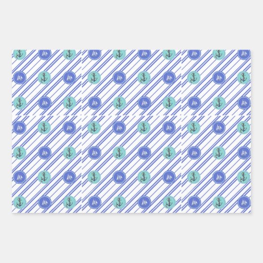 Trendy Nautical Sea Anchor Boating Blue Stripes Geschenkpapier Set (Vorderseite 2)