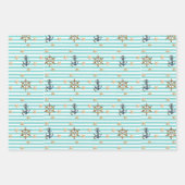 Trendy Nautical Sea Anchor Boating Blue Stripes Geschenkpapier Set (Vorderseite)