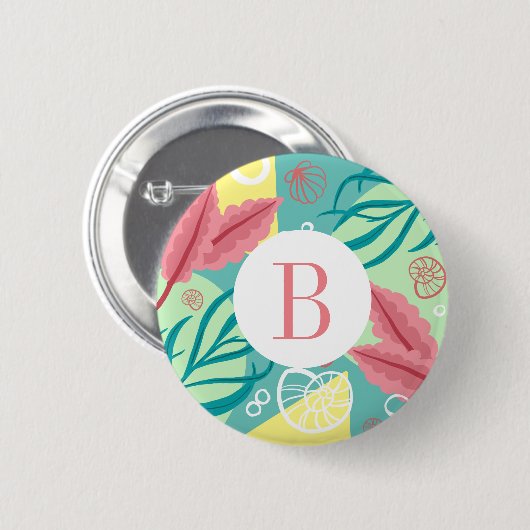 Trendy Nautical Seashells Seaweed | Monogramm Button (Vorne & Hinten)