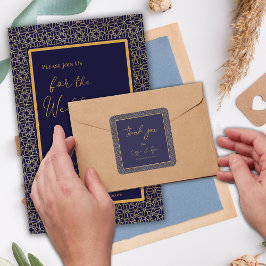 Trendy Navy and Gold Design Wedding Vielen Dank Quadratischer Aufkleber