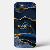 Trendy Navy Blue Agate Gold Glitzer Monogram Case-Mate iPhone Hülle (Rückseite)