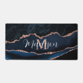 Trendy Navy Blue Agate Rose Gold Glitzer Desk Mat Schreibtischunterlage (Vorderseite)