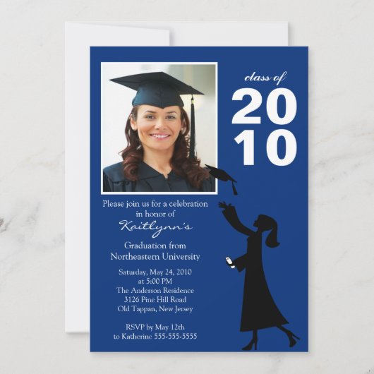 Trendy Navy Blue & Black Abschluss Einladung (Vorderseite)