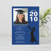 Trendy Navy Blue & Black Abschluss Einladung (Stehend Vorderseite)