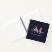 Trendy Navy Blue Blush Pink Monogram Calligrafy Notizblock (Innenseite)