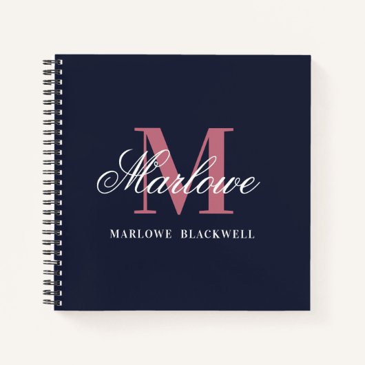 Trendy Navy Blue Blush Pink Monogram Calligrafy Notizblock (Vorderseite)
