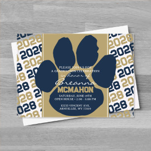 Trendy Navy Blue & Gold Abschluss Pawprint Clear Acryleinladungen