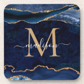 Trendy Navy Blue Gold Agate Geode Glitzer Monogram Getränkeuntersetzer (Vorderseite)
