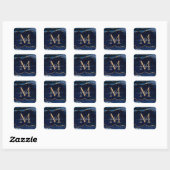 Trendy Navy Blue Gold Agate Geode Glitzer Monogram Quadratischer Aufkleber (Blatt)