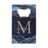 Trendy Navy Blue Gold Glitzer Agate Geode Monogram Geldbeutel Flaschenöffner (Vorderseite)