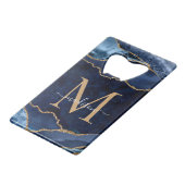 Trendy Navy Blue Gold Glitzer Agate Geode Monogram Geldbeutel Flaschenöffner (Vorderseite Schrägansicht)