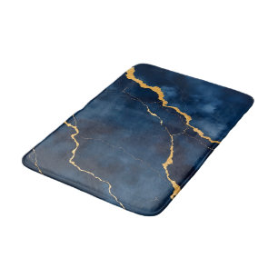Trendy Navy Blue Gold Marble Collection Badematte