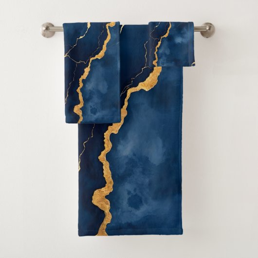 Trendy Navy Blue Gold Marble Collection Badhandtuch Set (Insitu)