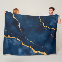 Trendy Navy Blue Gold Marble Collection Fleecedecke