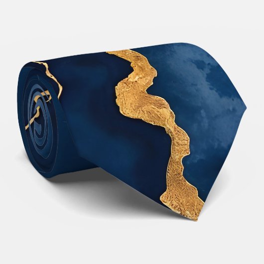 Trendy Navy Blue Gold Marble Collection Krawatte (Gerollt)