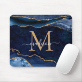 Trendy Navy Blue Gold Sparkle Agate Geode Monogram Mousepad (Mit Mouse)