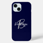 Trendy Navy Blue Gray White Script Monogram Case-Mate iPhone Hülle (Rückseite)