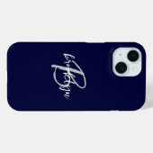 Trendy Navy Blue Gray White Script Monogram Case-Mate iPhone Hülle (Rückseite (Horizontal))
