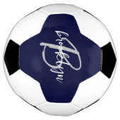 Trendy Navy Blue Gray White Script Monogram Fußball (Gedreht)