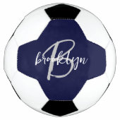 Trendy Navy Blue Gray White Script Monogram Fußball (Vorderseite)