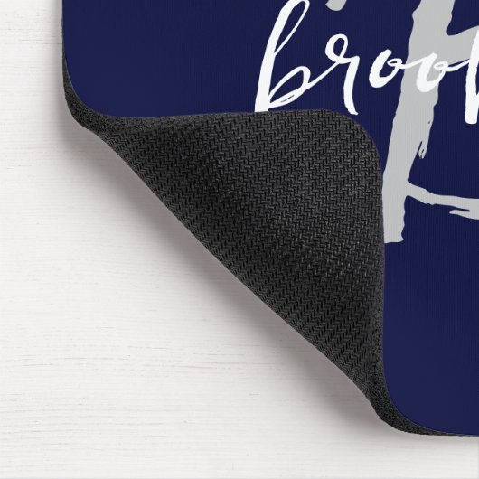 Trendy Navy Blue Gray White Script Monogram Mousepad (Ecke)