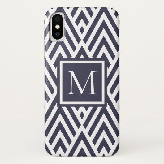 Trendy Navy Blue Monogram Diamond Muster Case-Mate iPhone Hülle (Rückseite)