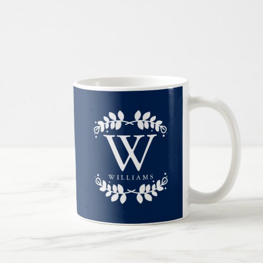 Trendy Navy Blue Monogram Kaffeetasse (Rechts)