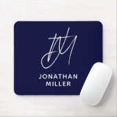 Trendy Navy Blue Monogram Mousepad (Mit Mouse)