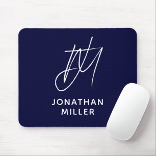 Trendy Navy Blue Monogram Mousepad