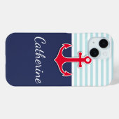 Trendy Navy Blue Nautical Red Anchor Design Case-Mate iPhone Hülle (Rückseite (Horizontal))
