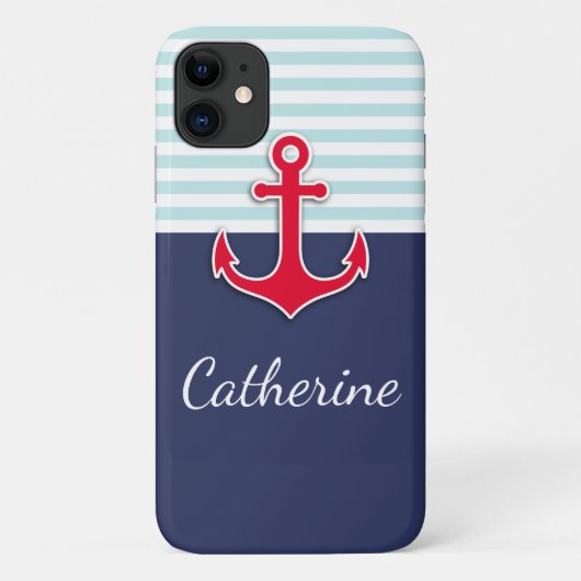 Trendy Navy Blue Nautical Red Anchor Design Case-Mate iPhone Hülle (Rückseite)