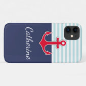 Trendy Navy Blue Nautical Red Anchor Design Case-Mate iPhone Hülle (Rückseite (Horizontal))