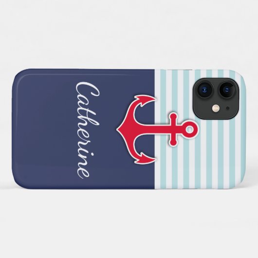 Trendy Navy Blue Nautical Red Anchor Design Case-Mate iPhone Hülle (Rückseite (Horizontal))
