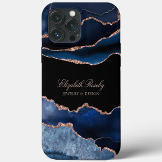 Trendy Navy Blue Rose Gold Black Business iPhone 13 Pro Max Hülle