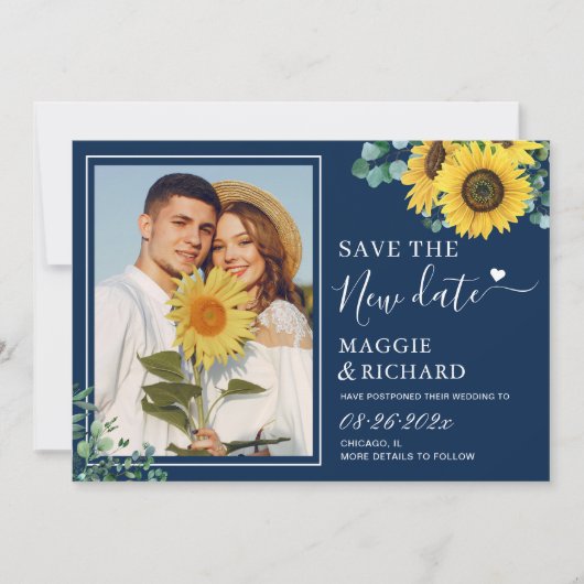 Trendy Navy Blüten Rettete unser neues Datum Save The Date (Vorderseite)