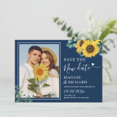 Trendy Navy Blüten Rettete unser neues Datum Save The Date (Stehend Vorderseite)
