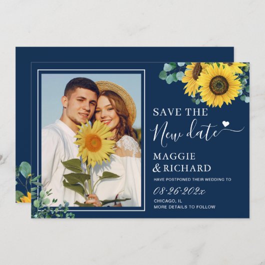 Trendy Navy Blüten Rettete unser neues Datum Save The Date (Vorne/Hinten)