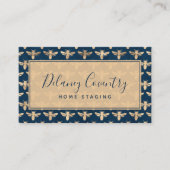 Trendy Navy & Gold Bees Beruflich Visitenkarte (Vorderseite)