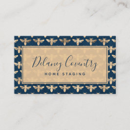 Trendy Navy & Gold Bees Beruflich Visitenkarte