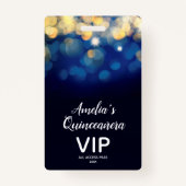 Trendy Navy Gold Bokeh Quinceñera Einladen VIP Pas Ausweis (Vorderseite)
