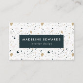 Trendy Navy & Gold Terrazzo Visitenkarte (Vorderseite)