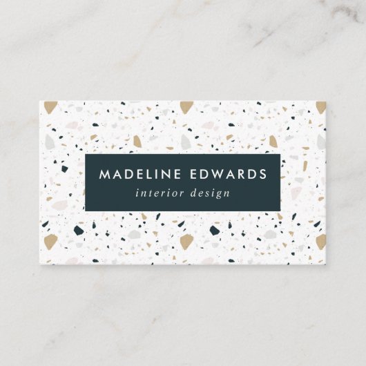 Trendy Navy & Gold Terrazzo Visitenkarte (Vorderseite)