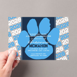 Trendy Navy & Light Blue Abschluss Pawprint Clear Acryleinladungen