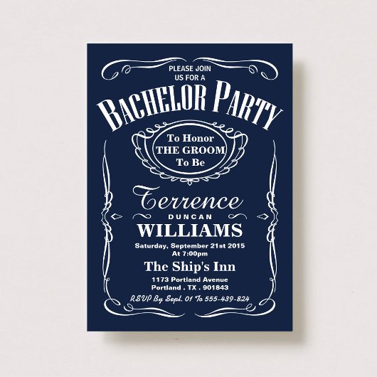 Trendy Navy Typografy Bachelor Party Einladung