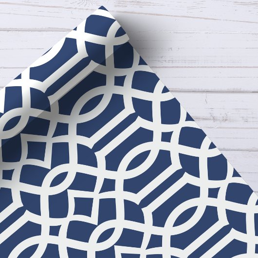 Trendy Navy und White Marokcan Trellis Muster Geschenkpapier