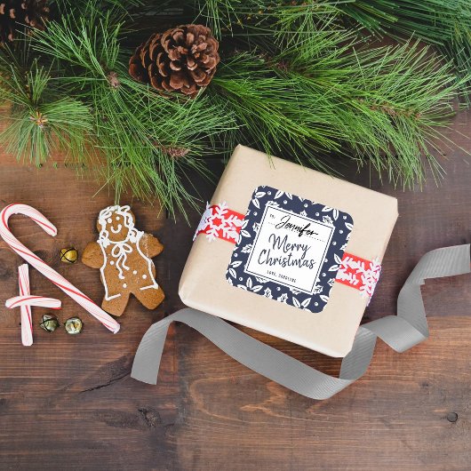 Trendy Navy & White Festival Weihnachtsgeschenk-La Quadratischer Aufkleber